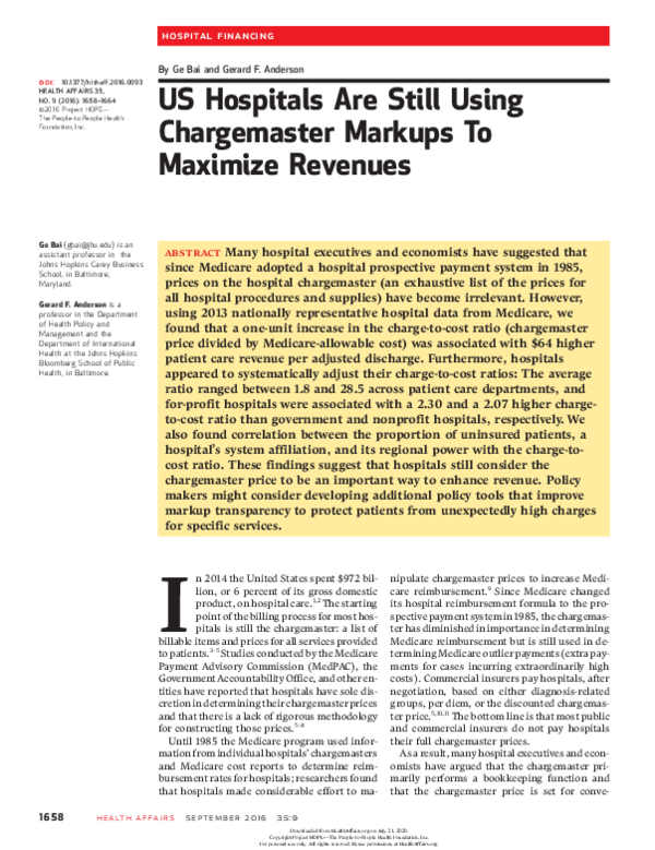 (PDF) US Hospitals Are Still Using Chargemaster Markups To Maximize ...