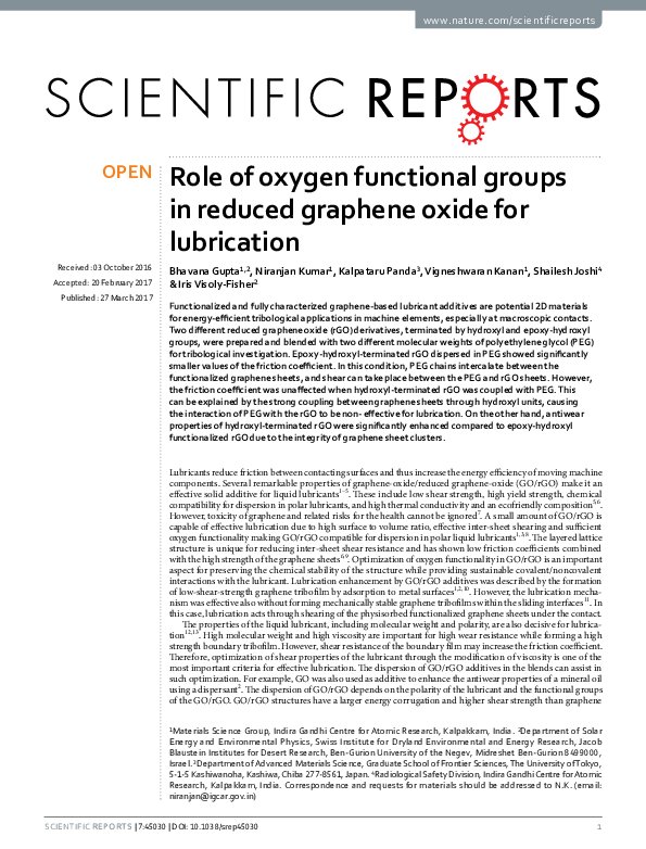 (PDF) Role of oxygen functional groups in reduced graphene oxide for ...