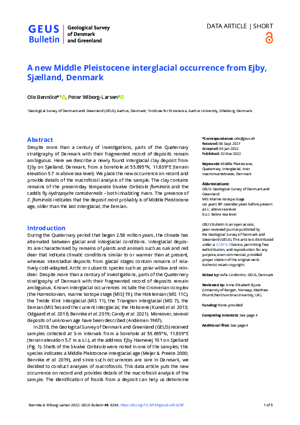 (PDF) A new Middle Pleistocene interglacial occurrence from Ejby ...