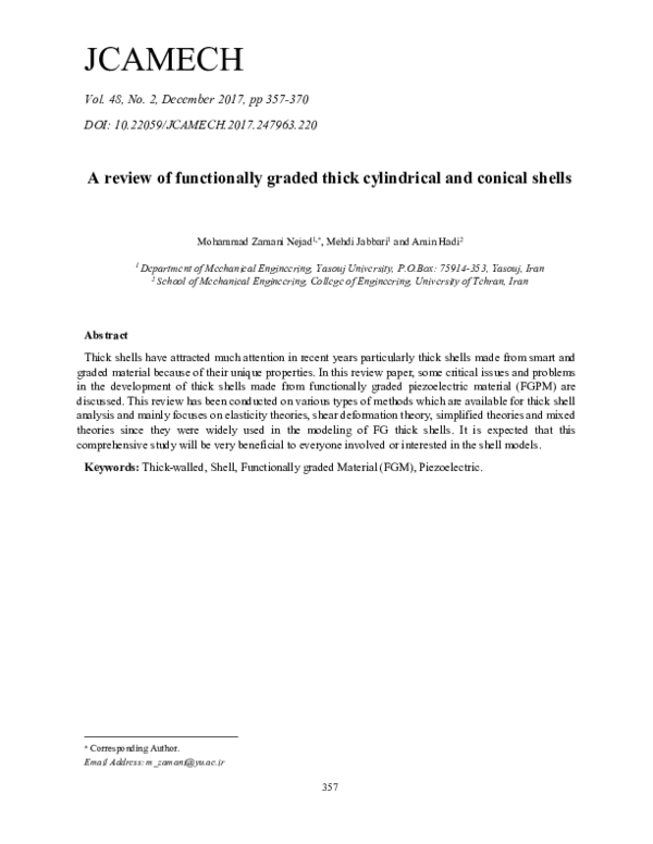 (PDF) A review of functionally graded thick cylindrical and conical shells