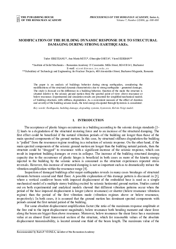 (PDF) MODIFICATION OF THE BUILDING DYNAMIC RESPONSE DUE TO STRUCTURAL ...
