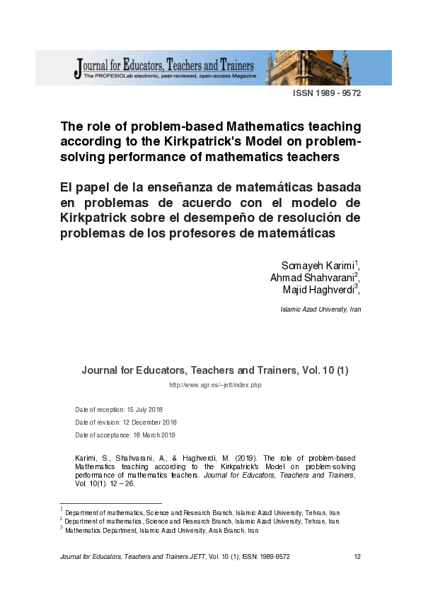 PDF) The role of problem-based Mathematics teaching according to 