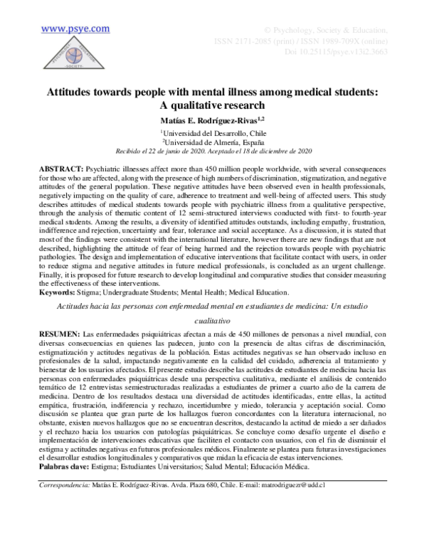 (PDF) Attitudes towards people with mental illness among medical ...
