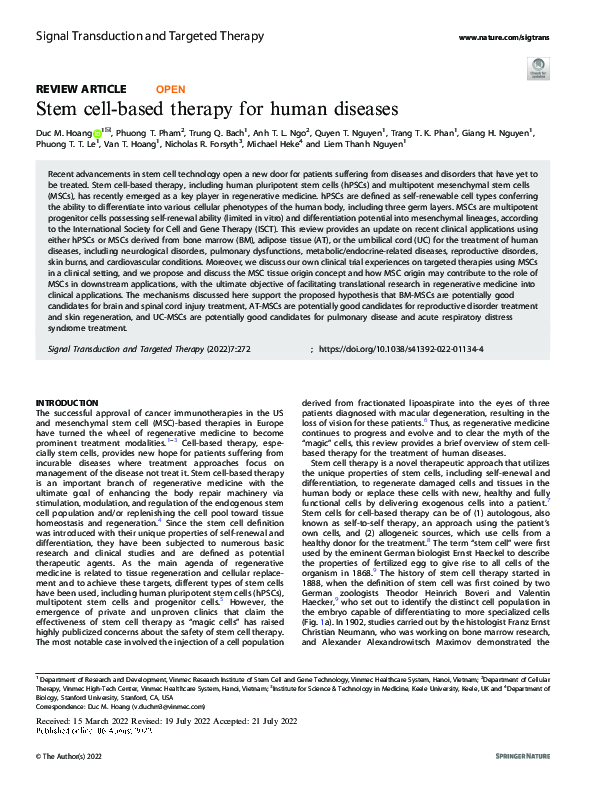 (PDF) Stem cell-based therapy for human diseases