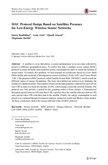 (PDF) MAC Protocol Design Based on Satellites Presence for Low-Energy ...