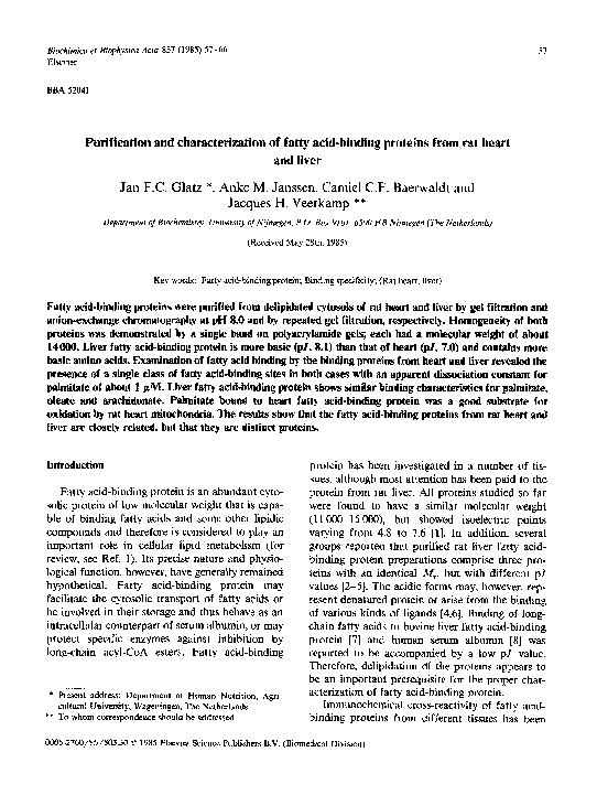 (PDF) Purification and characterization of fatty acid-binding proteins ...