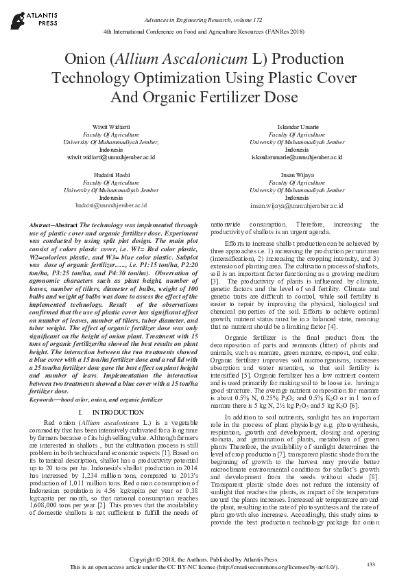(PDF) Onion (Allium ascalonicum L) Production Technology Optimization