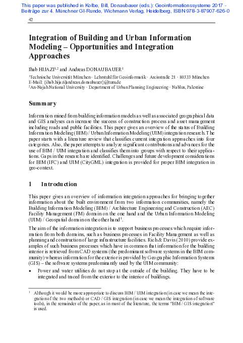 (PDF) Integration of Building and Urban Information Modeling ...