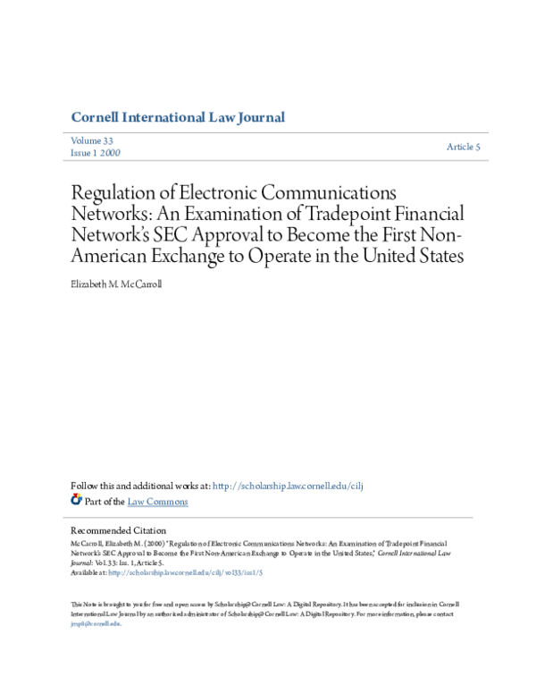 (PDF) Regulation of Electronic Communications Networks: An Examination ...