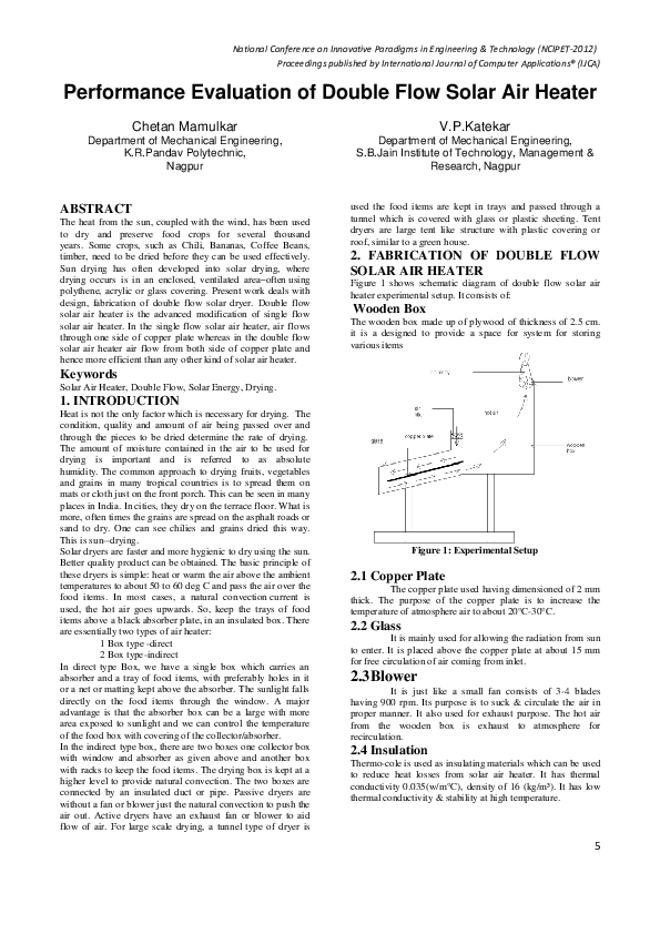 (PDF) 5 Performance Evaluation of Double Flow Solar Air Heater