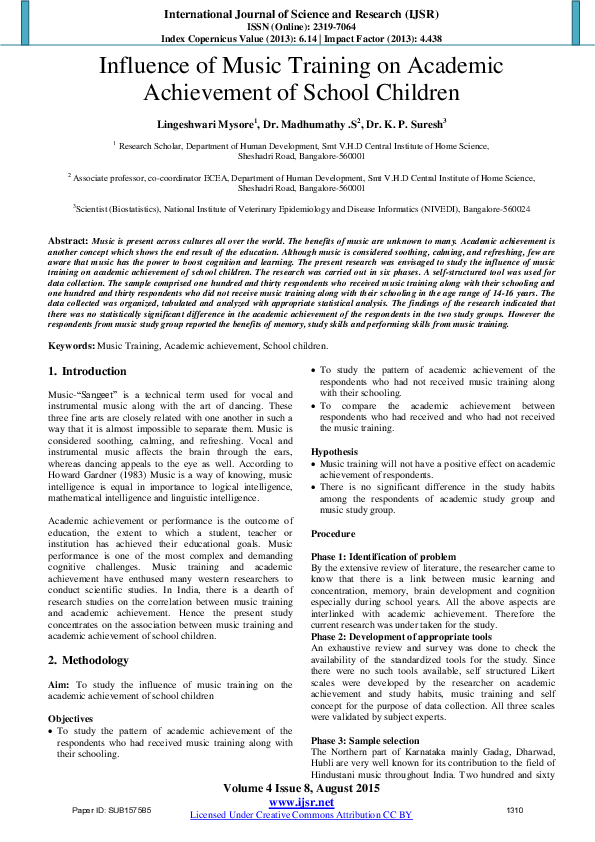 (PDF) Influence of Music Training on Academic Achievement of School ...