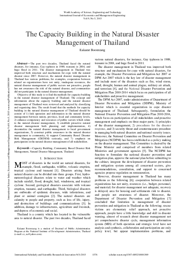 (PDF) The Capacity Building In The Natural Disaster Management Of Thailand