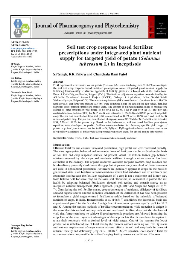 (PDF) Soil test crop response based fertilizer prescriptions under ...
