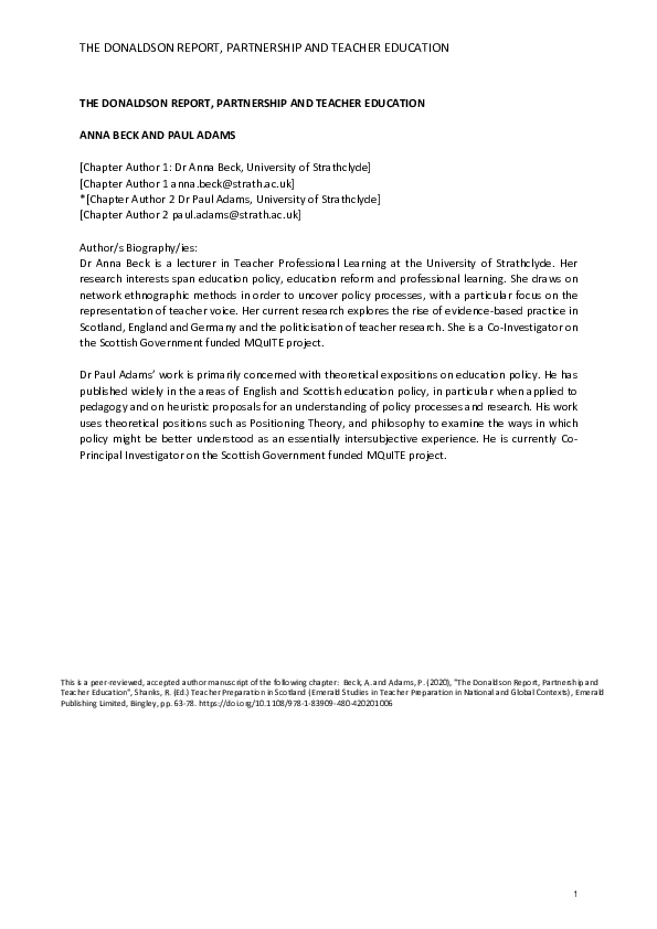 (PDF) The Donaldson Report, Partnership and Teacher Education Anna