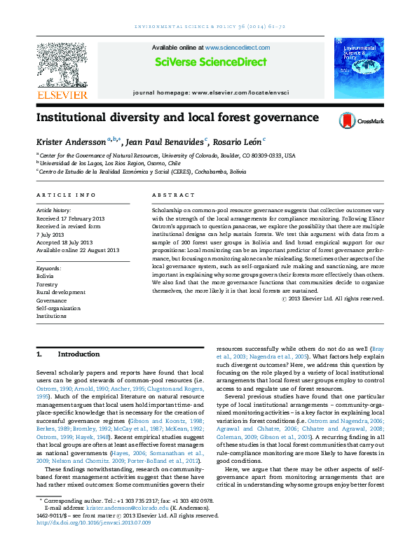 (PDF) Institutional diversity and local forest governance