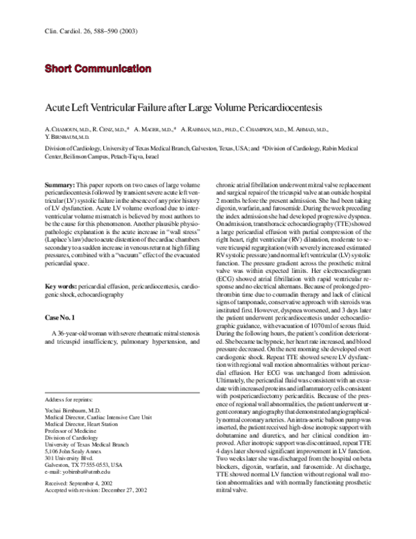 (PDF) Acute left ventricular failure after large volume pericardiocentesis