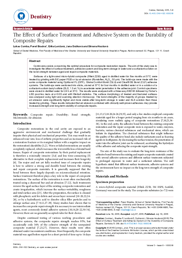 (PDF) The Effect of Surface Treatment and Adhesive System on the ...