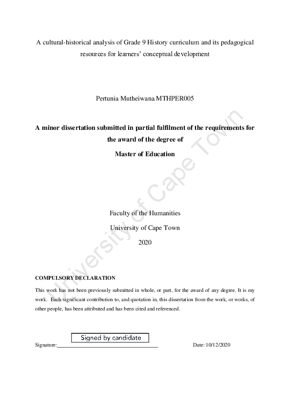 (PDF) A culturalhistorical analysis of Grade 9 History curriculum and