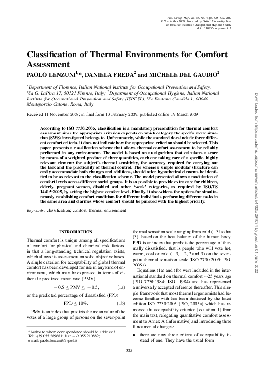 (PDF) Classification of Thermal Environments for Comfort Assessment