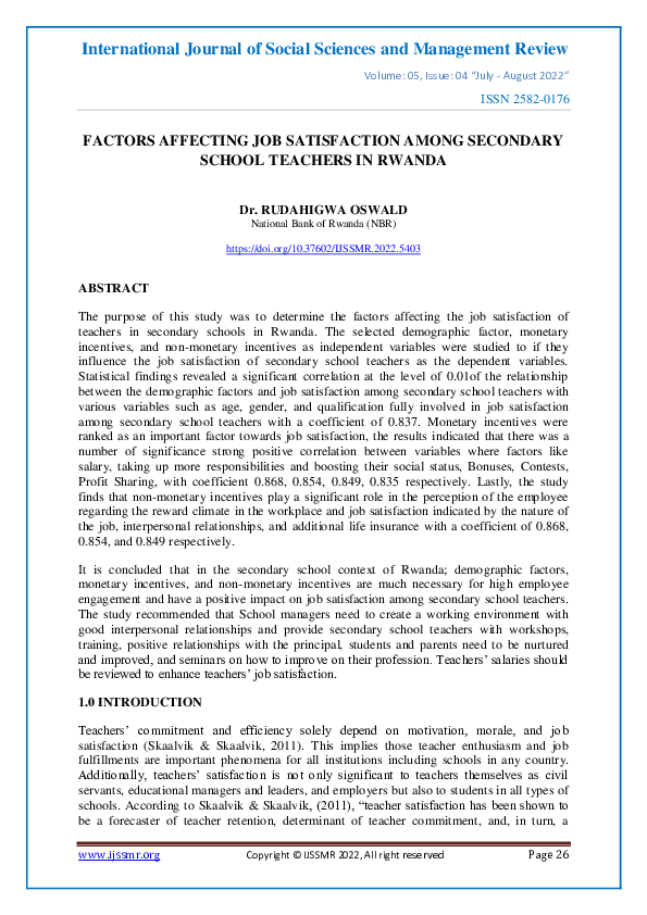 (PDF) Factors Affecting Job Satisfaction Among Secondary School ...
