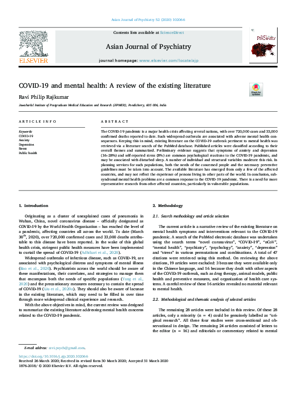 (PDF) COVID-19 and mental health: A review of the existing literature