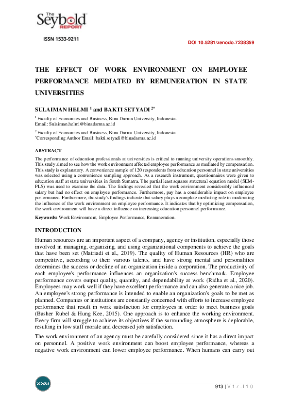 (PDF) The Effect of Work Environment on Employee Performance Mediated ...