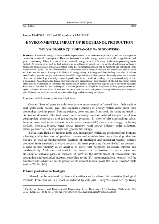 (PDF) Environmental impact of bioethanol production