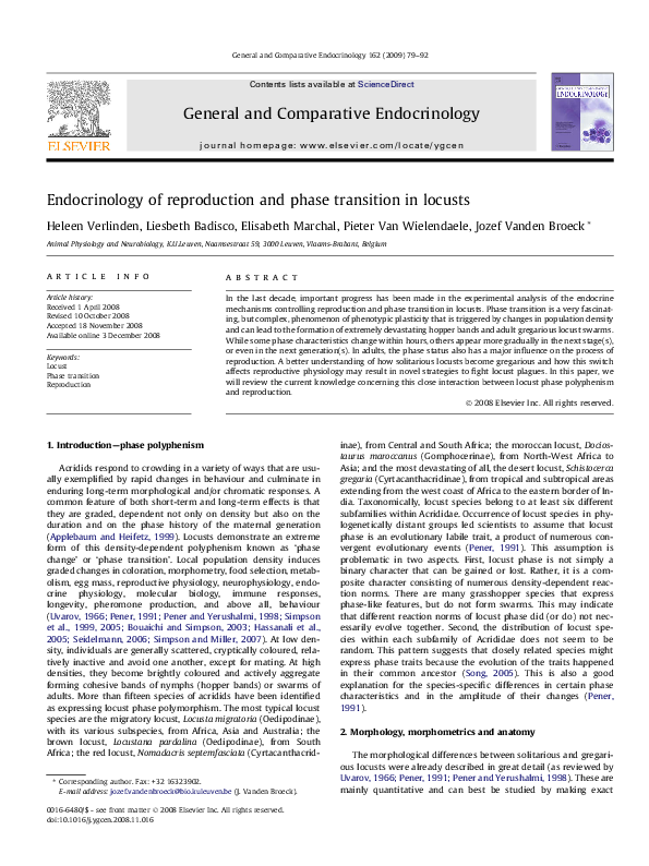 (PDF) Endocrinology of reproduction and phase transition in locusts