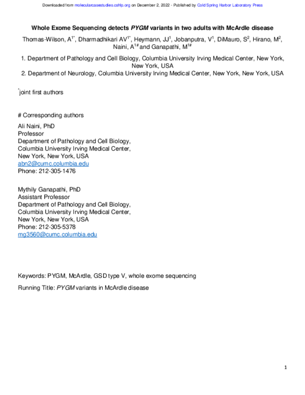 (PDF) Whole Exome Sequencing detects PYGM variants in two adults with ...
