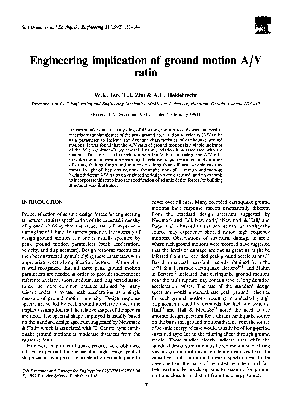 (PDF) Engineering implication of ground motion A/V ratio