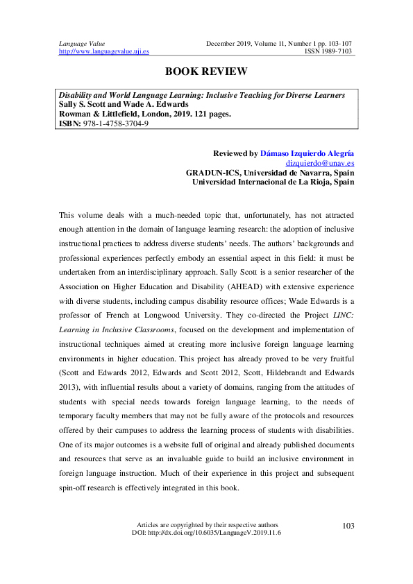 (PDF) Disability and World Language Learning: Inclusive Teaching for ...