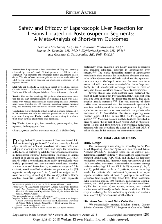 (PDF) Safety and Efficacy of Laparoscopic Liver Resection for Lesions ...