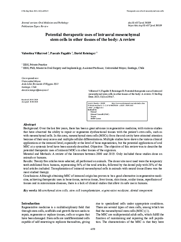 (PDF) Potential therapeutic uses of intraoral mesenchymal stem cells in ...