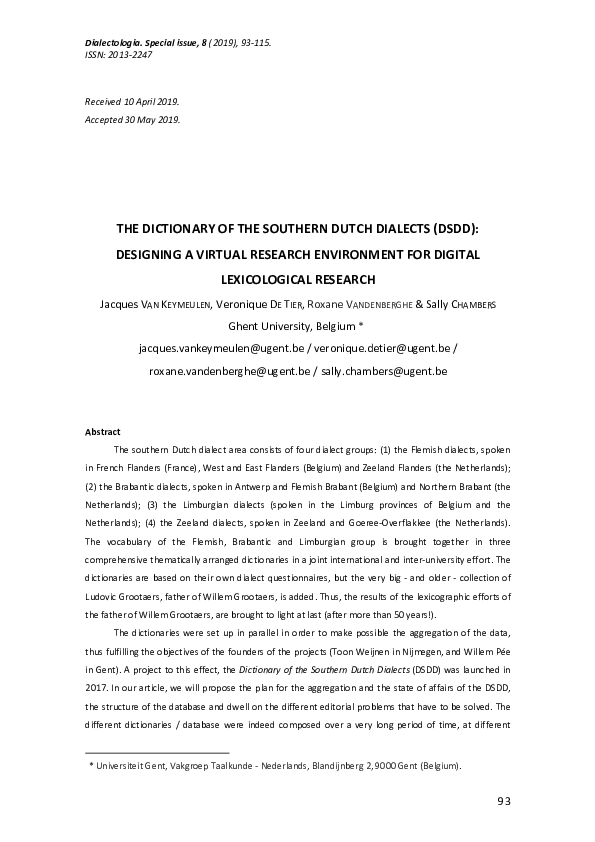 (PDF) The Dictionary of the Southern Dutch Dialects (DSDD): Designing a ...