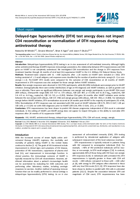 (PDF) Delayed-type hypersensitivity (DTH) test anergy does not impact ...