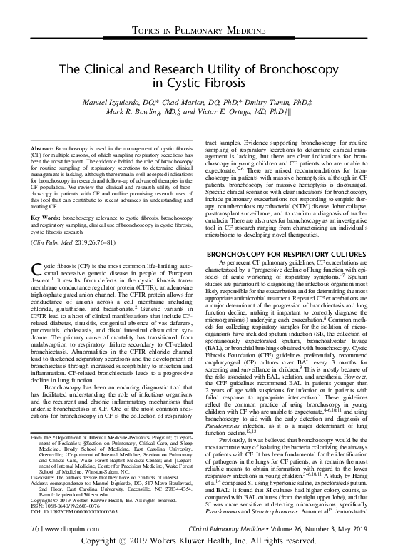 (PDF) The Clinical and Research Utility of Bronchoscopy in Cystic Fibrosis