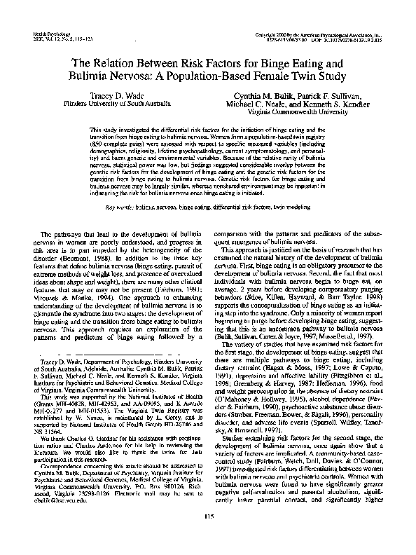 (PDF) The relation between risk factors for binge eating and bulimia ...