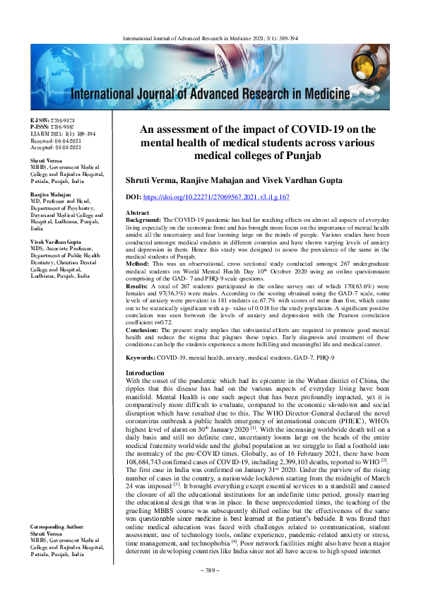 (PDF) An assessment of the impact of COVID-19 on the mental health of ...