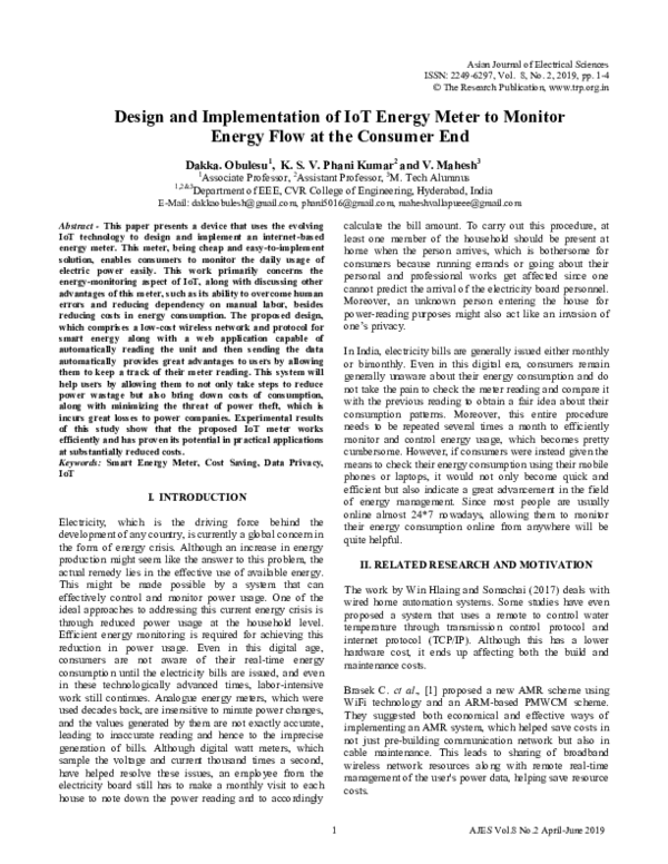 (PDF) Design and Implementation of IoT Energy Meter to Monitor Energy ...