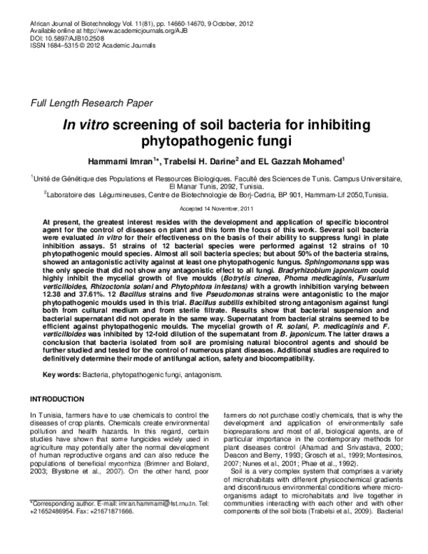 (PDF) In vitro screening of soil bacteria for inhibiting ...