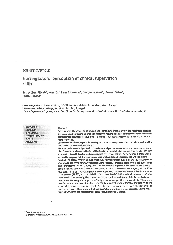 (PDF) Nursing tutors' perception of clinical supervision skills