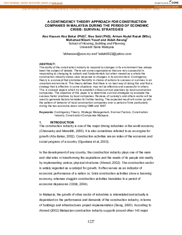 (PDF) A contingency theory approach for construction companies in ...