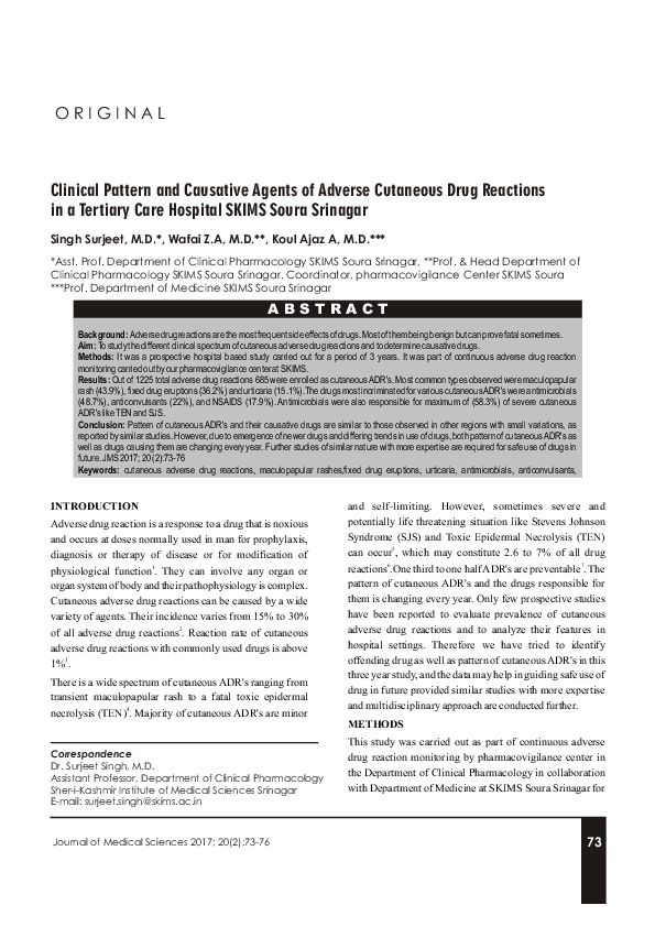 (PDF) Clinical pattern and causative agents of adverse cutaneous drug ...