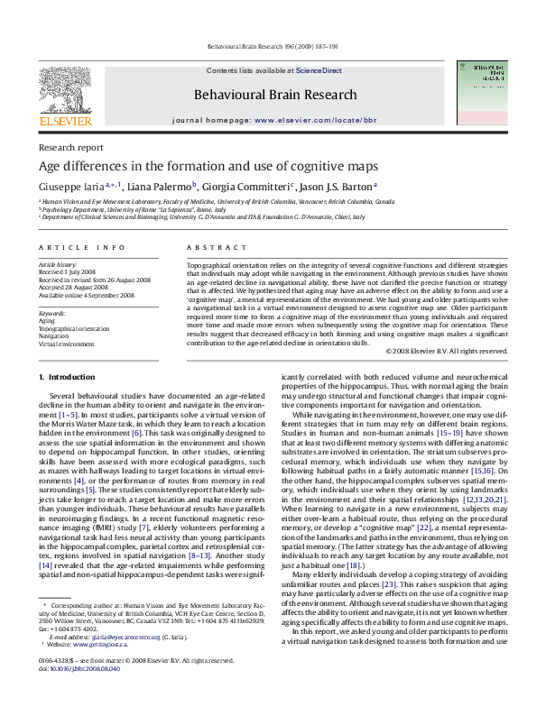 (PDF) Age differences in the formation and use of cognitive maps