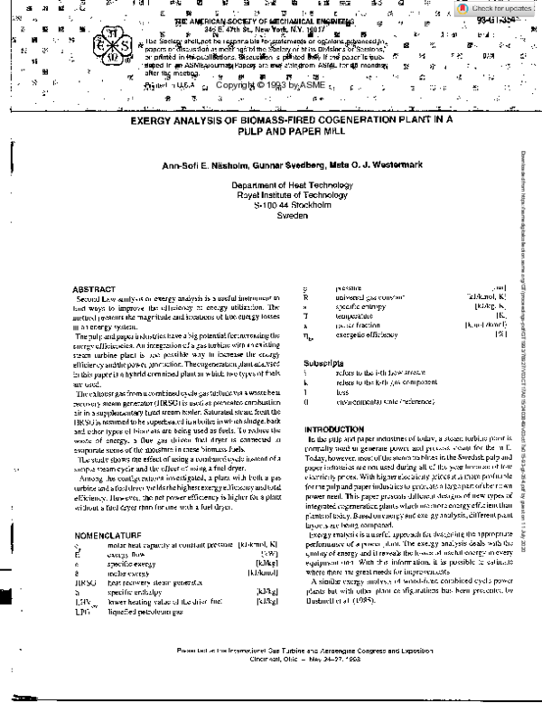 (PDF) Exergy Analysis of Biomass-Fired Cogeneration Plant in a Pulp and ...