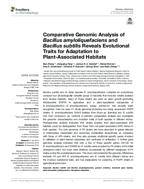 (PDF) Comparative Genomic Analysis of Bacillus amyloliquefaciens and ...