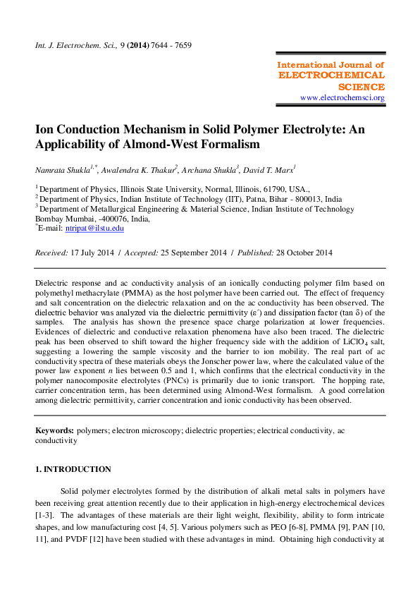 (PDF) Ion Conduction mechanism in Solid Polymer Electrolyte: An ...