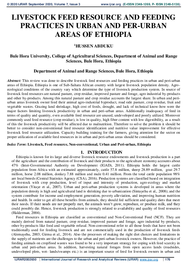 (PDF) LIVESTOCK FEED RESOURCE AND FEEDING PRACTICES IN URBAN AND PER