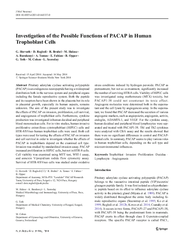 (PDF) Investigation of the possible functions of PACAP in human ...