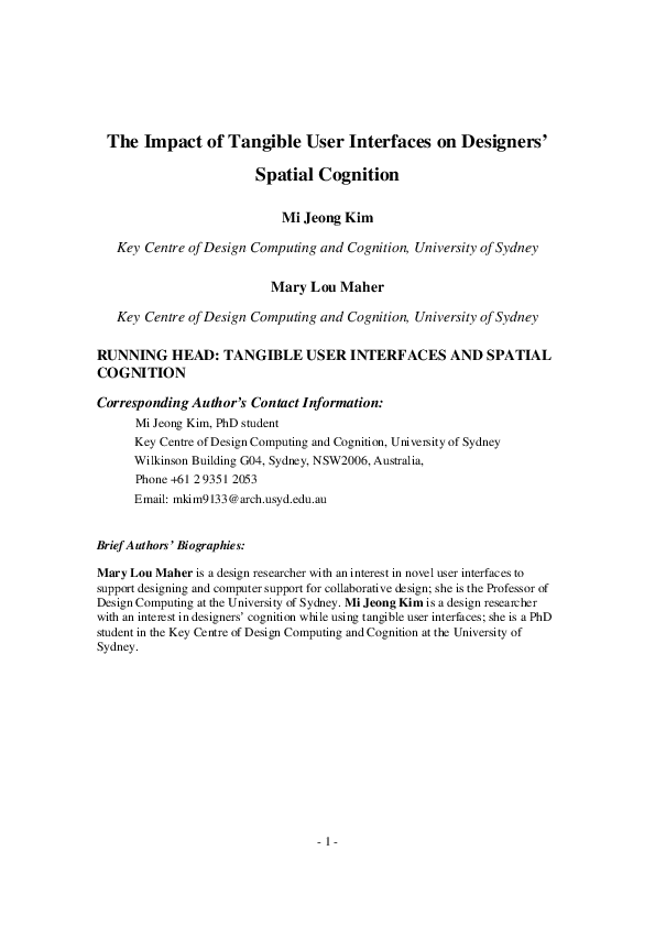 (PDF) The Impact of Tangible User Interfaces on Designers' Spatial ...